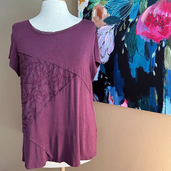 Simply Vera Vera Wang Tops - Simply Vera Vera Wang Plum Short Sleeve Pull-Over Top Size Large